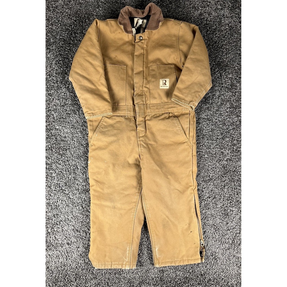 VTG Real Work Wear Youth Coveralls Tan Duck Canvas Lined Suit Curduroy Collar XS